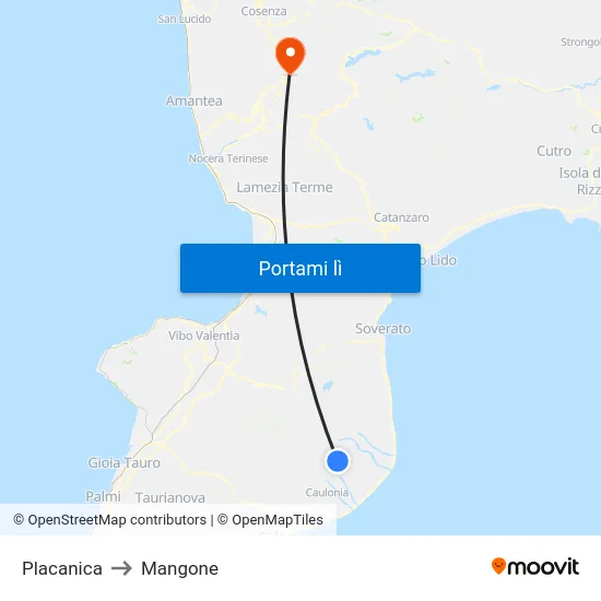 Placanica to Mangone map