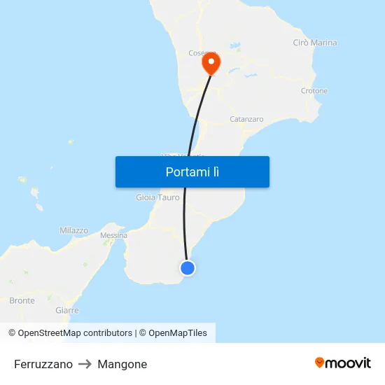 Ferruzzano to Mangone map