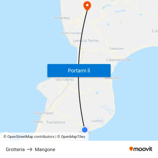 Grotteria to Mangone map