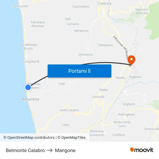 Belmonte Calabro to Mangone map