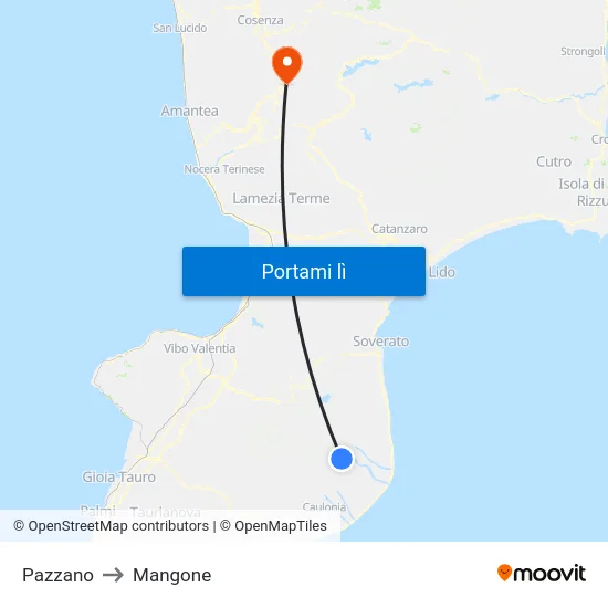 Pazzano to Mangone map