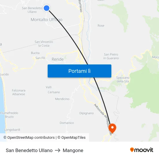 San Benedetto Ullano to Mangone map