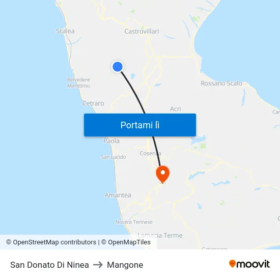 San Donato Di Ninea to Mangone map