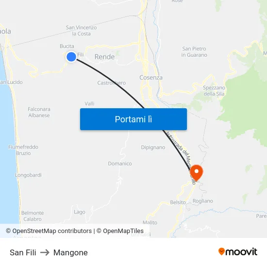 San Fili to Mangone map
