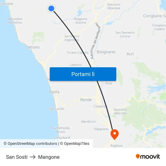 San Sosti to Mangone map