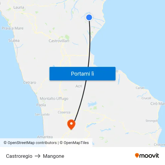 Castroregio to Mangone map