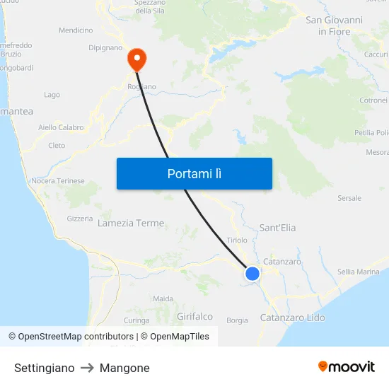Settingiano to Mangone map