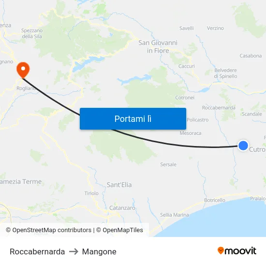 Roccabernarda to Mangone map