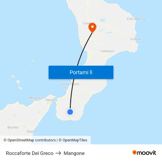 Roccaforte Del Greco to Mangone map
