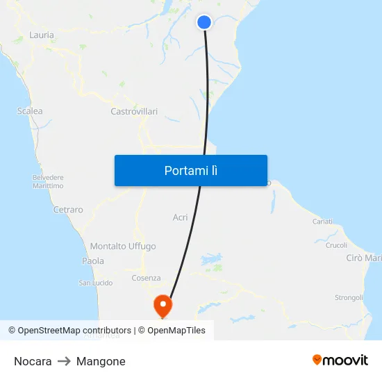 Nocara to Mangone map