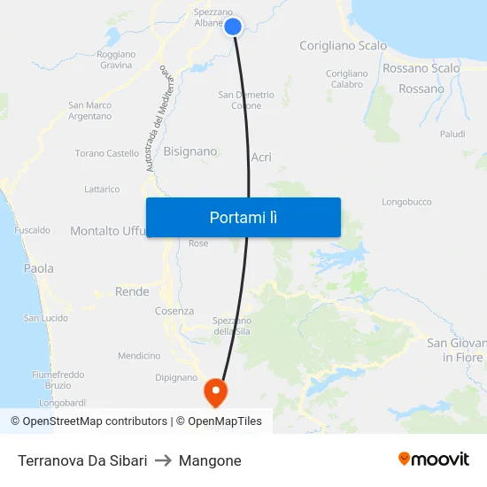 Terranova Da Sibari to Mangone map