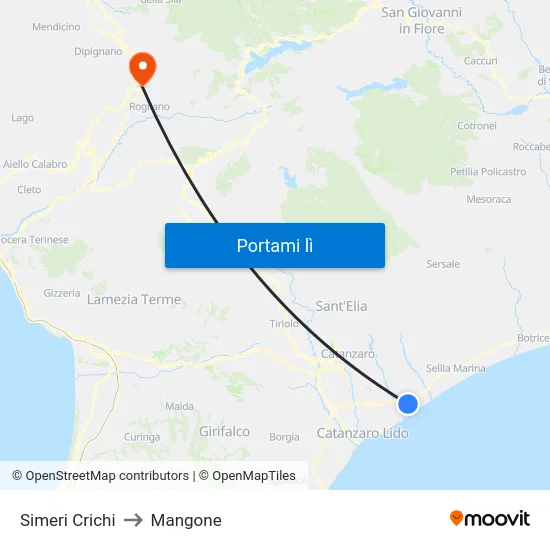 Simeri Crichi to Mangone map