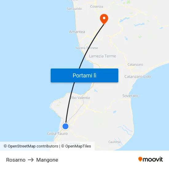 Rosarno to Mangone map