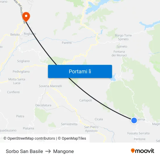 Sorbo San Basile to Mangone map