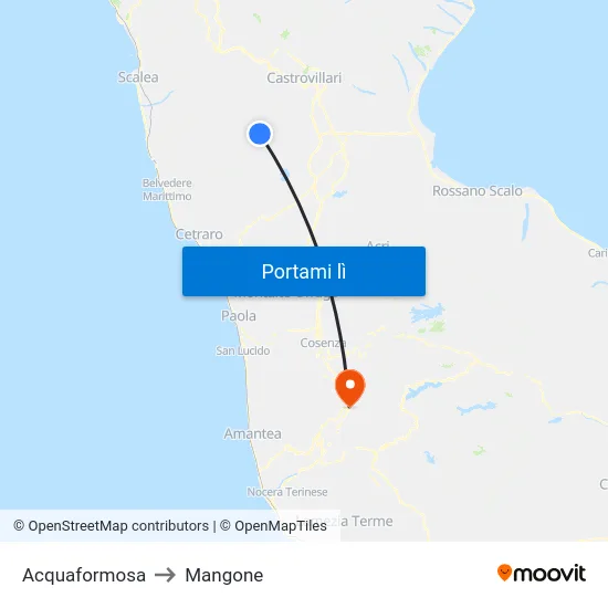 Acquaformosa to Mangone map