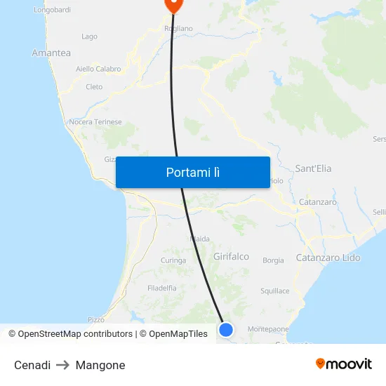 Cenadi to Mangone map