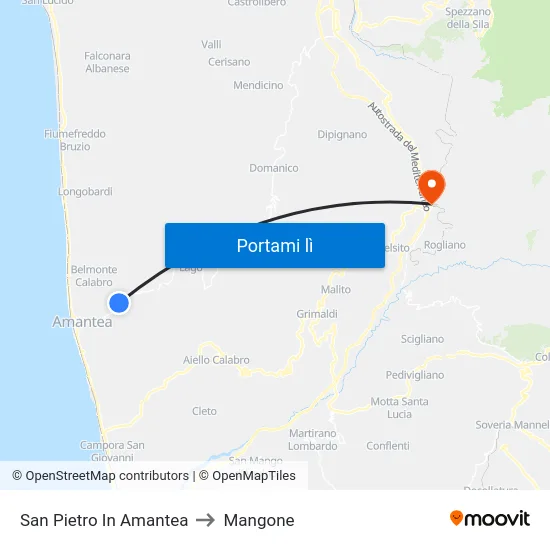 San Pietro In Amantea to Mangone map