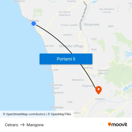 Cetraro to Mangone map