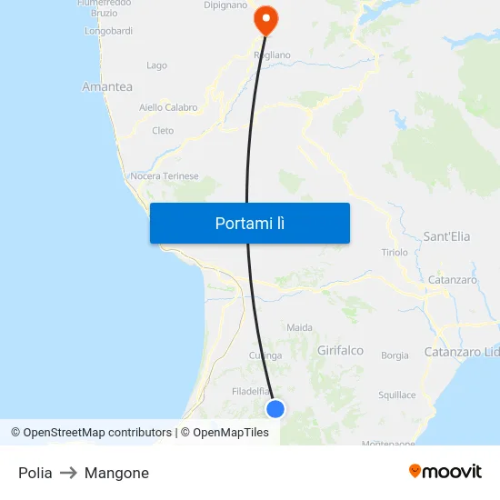 Polia to Mangone map