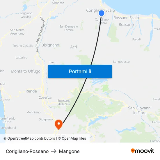 Corigliano-Rossano to Mangone map