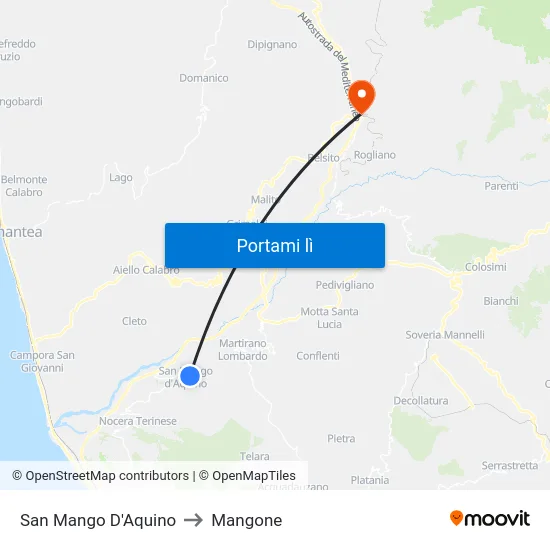 San Mango D'Aquino to Mangone map