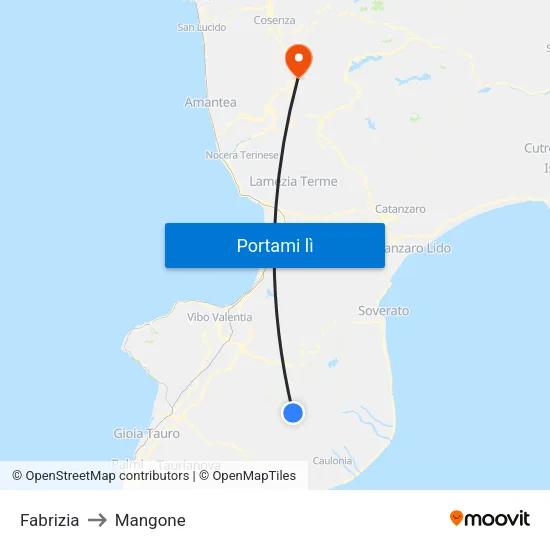 Fabrizia to Mangone map
