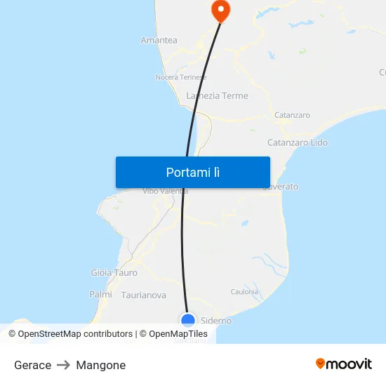 Gerace to Mangone map