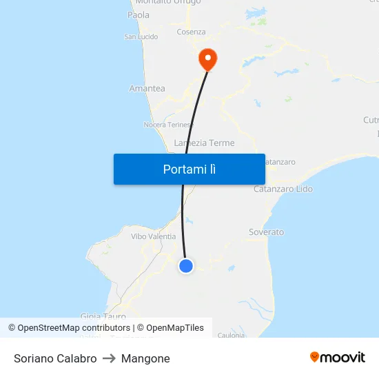 Soriano Calabro to Mangone map