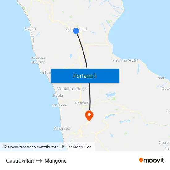 Castrovillari to Mangone map