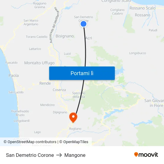 San Demetrio Corone to Mangone map