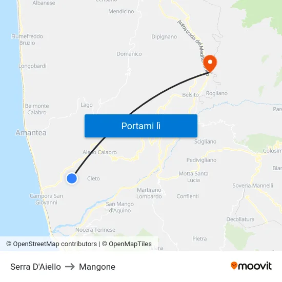Serra D'Aiello to Mangone map