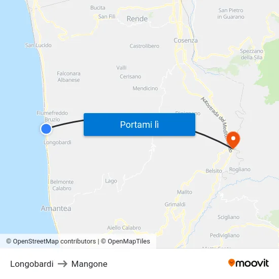 Longobardi to Mangone map