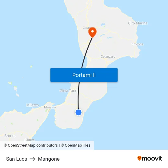 San Luca to Mangone map