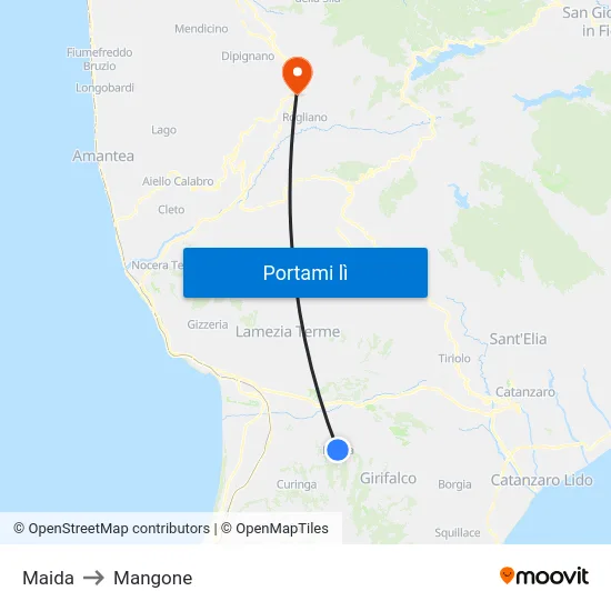 Maida to Mangone map