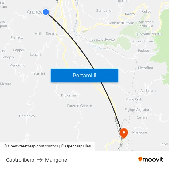 Castrolibero to Mangone map