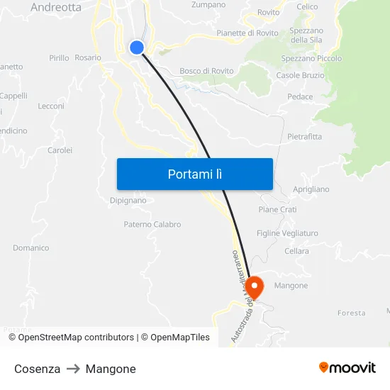 Cosenza to Mangone map