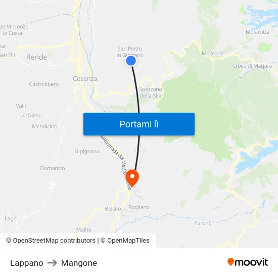 Lappano to Mangone map