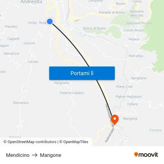 Mendicino to Mangone map