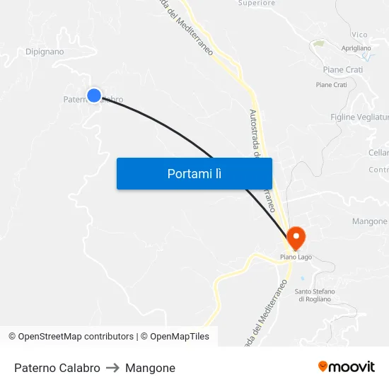 Paterno Calabro to Mangone map