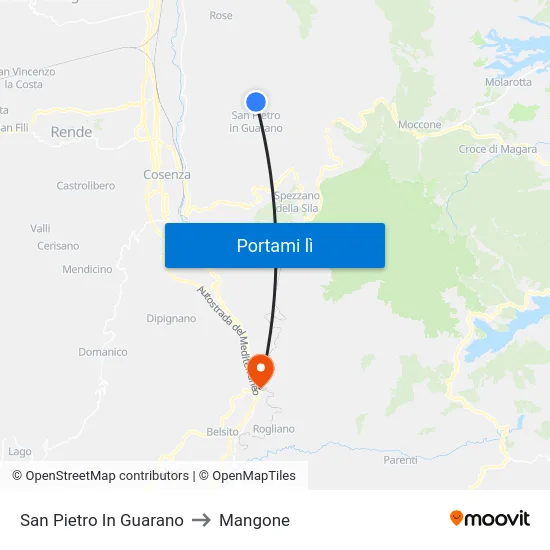San Pietro In Guarano to Mangone map