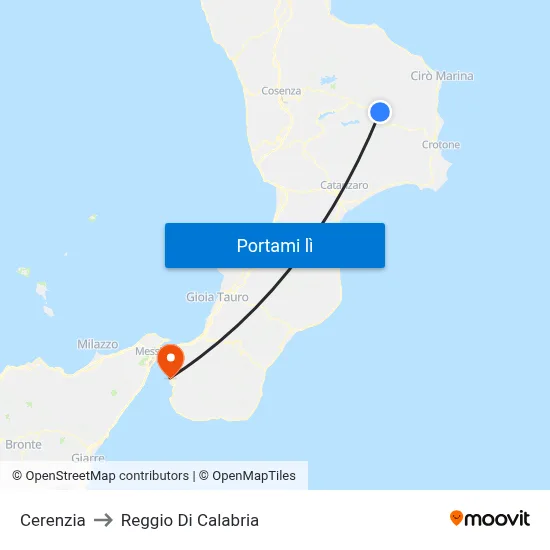 Cerenzia to Reggio Di Calabria map
