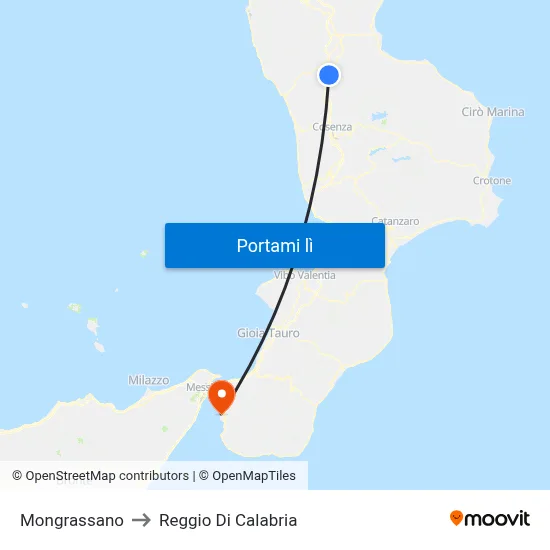 Mongrassano to Reggio Di Calabria map