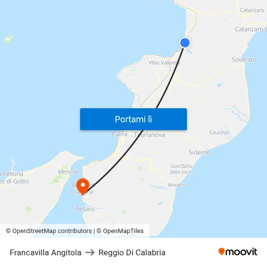 Francavilla Angitola to Reggio Di Calabria map
