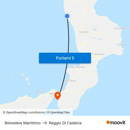 Belvedere Marittimo to Reggio Di Calabria map