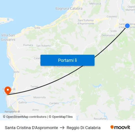 Santa Cristina D'Aspromonte to Reggio Di Calabria map
