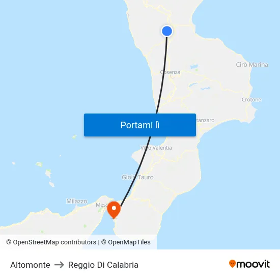 Altomonte to Reggio Di Calabria map
