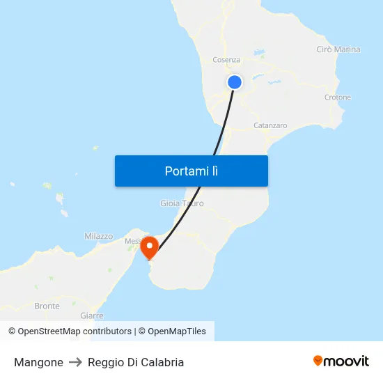 Mangone to Reggio Di Calabria map