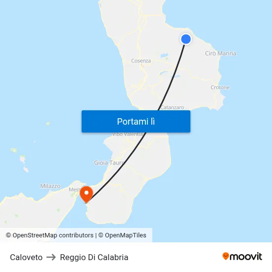 Caloveto to Reggio Di Calabria map