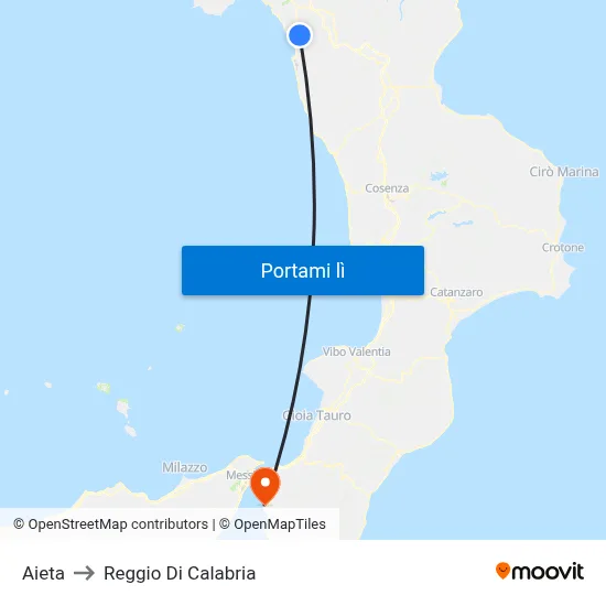 Aieta to Reggio Di Calabria map