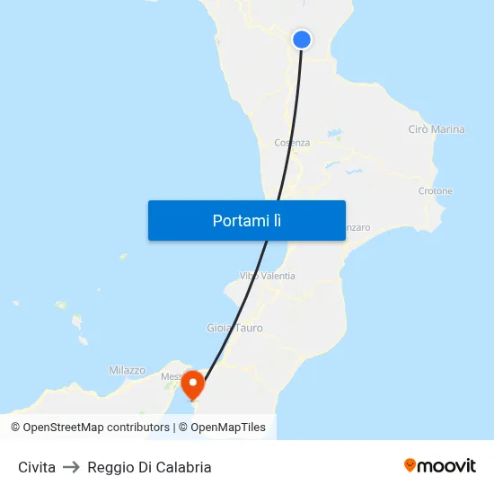 Civita to Reggio Di Calabria map